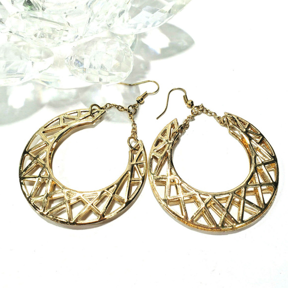 Unbranded Jewelry - Large Gold Tone Open Work Hoop Earrings